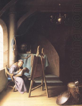 Gerrit Dou A Man writing in an Artist's Studio (mk33) china oil painting image